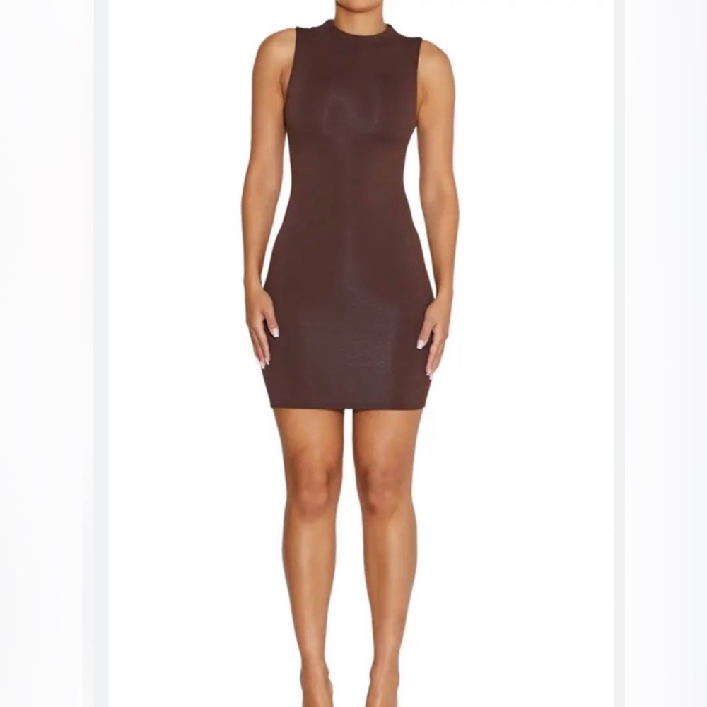 NAKED WARDROBE Tank Bodycon Minidress//Size‎ Medium//Brown - Picture 3 of 11